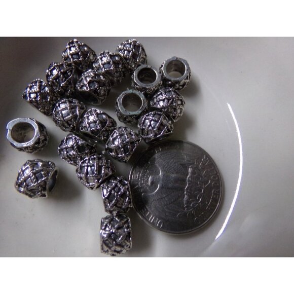 Antique Silver Deco Pattern Large Hole Spacer Beads - Picture 2 of 2
